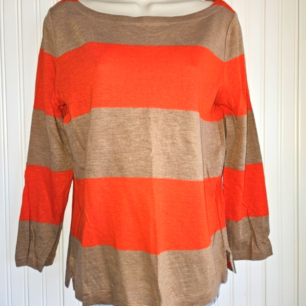 J.Crew Striped Orange and Tan Women's Top